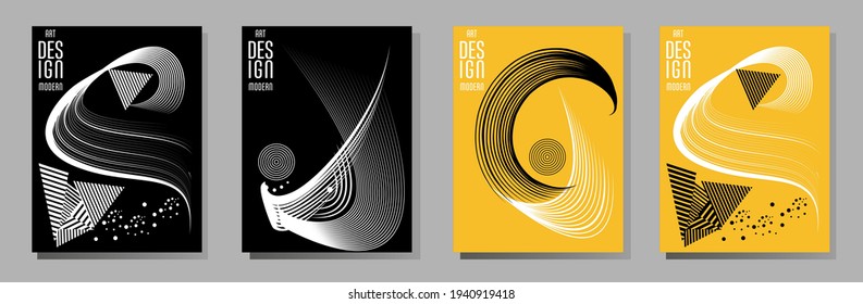 Poster design Japanese style templates set invitations to lines abstract background for book cover texture brochure. Stock vector illustration eps 10