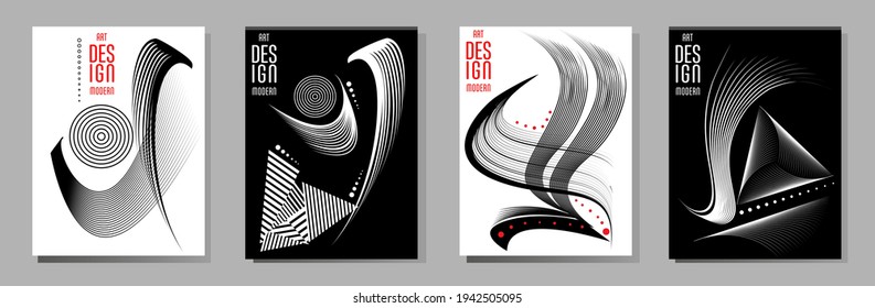 Poster design Japanese style templates set invitations to lines abstract background for book cover texture brochure. Stock vector illustration eps 10