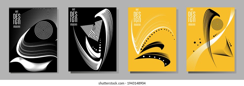 Poster design Japanese style templates set invitations to lines abstract background for book cover texture brochure. Stock vector illustration eps 10