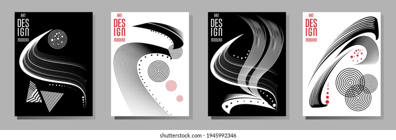 Poster design Japanese style templates set invitations to lines abstract background for book cover texture brochure. Stock vector illustration eps 10