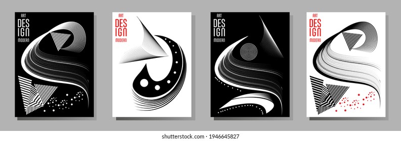 Poster design Japanese style templates set invitations to lines abstract background for book cover texture brochure. Stock vector illustration eps 10