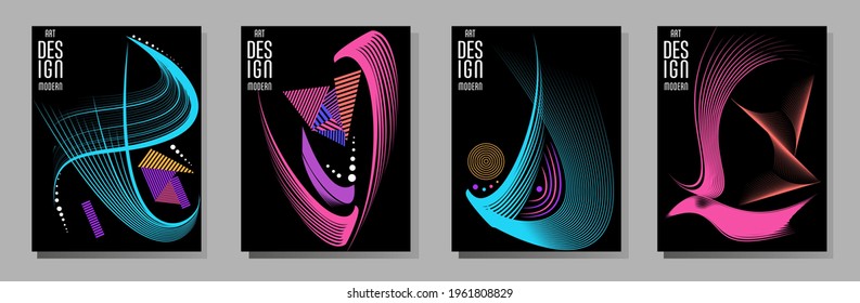 Poster design Japanese style templates set invitations to lines abstract background for book cover texture brochure. Stock vector illustration eps 10