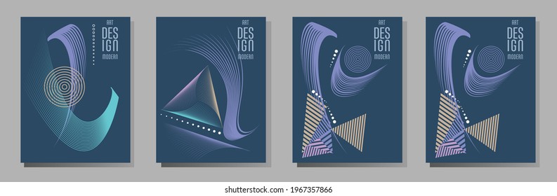 Poster design Japanese style templates set invitations to lines abstract background for book cover texture brochure. Stock vector illustration eps 10