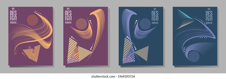 Poster design Japanese style templates set invitations to lines abstract background for book cover texture brochure. Stock vector illustration eps 10