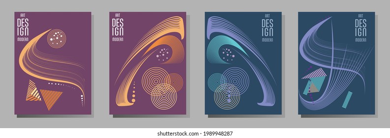 Poster design Japanese style templates set invitations to lines abstract background for book cover texture brochure. Stock vector illustration eps 10