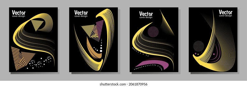 Poster design Japanese style templates set invitations to lines abstract background for book cover texture brochure. Stock vector illustration eps 10