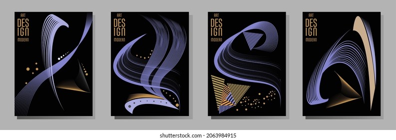 Poster design Japanese style templates set invitations to lines abstract background for book cover texture brochure. Stock vector illustration eps 10