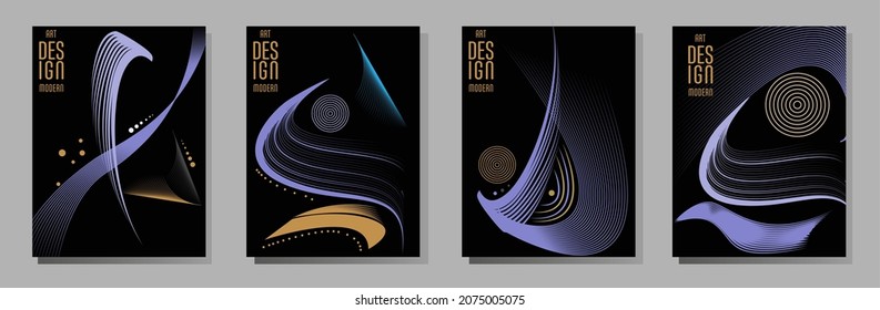 Poster design Japanese style templates set invitations to lines abstract background for book cover texture brochure. Stock vector illustration eps 10