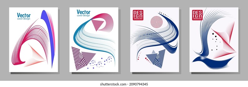 Poster design Japanese style templates set invitations to lines abstract background for book cover texture brochure. Stock vector illustration eps 10