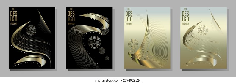 Poster design Japanese style templates set invitations to lines abstract background for book cover texture brochure. Stock vector illustration eps 10