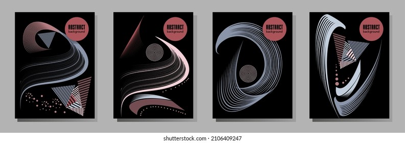 Poster design Japanese style templates set invitations to lines abstract background for book cover texture brochure. Stock vector illustration eps 10