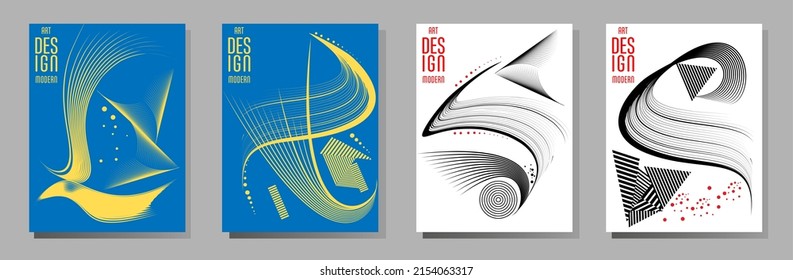 Poster design Japanese style templates set invitations to lines abstract background for book cover texture brochure. Stock vector illustration eps 10
