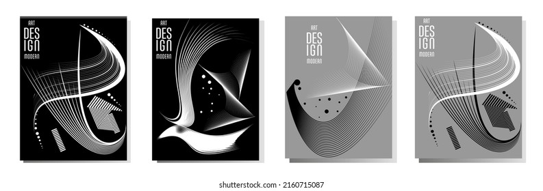 Poster design Japanese style templates set invitations to lines abstract background for book cover texture brochure. Stock vector illustration eps 10
