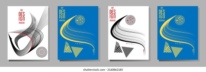 Poster design Japanese style templates set invitations to lines abstract background for book cover texture brochure. Stock vector illustration eps 10
