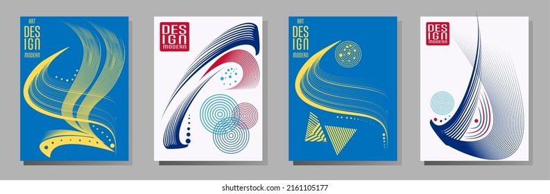 Poster design Japanese style templates set invitations to lines abstract background for book cover texture brochure. Stock vector illustration eps 10
