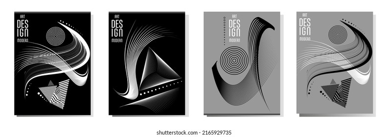 Poster design Japanese style templates set invitations to lines abstract background for book cover texture brochure. Stock vector illustration eps 10
