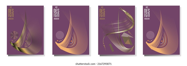 Poster design Japanese style templates set invitations to lines abstract background for book cover texture brochure. Stock vector illustration eps 10
