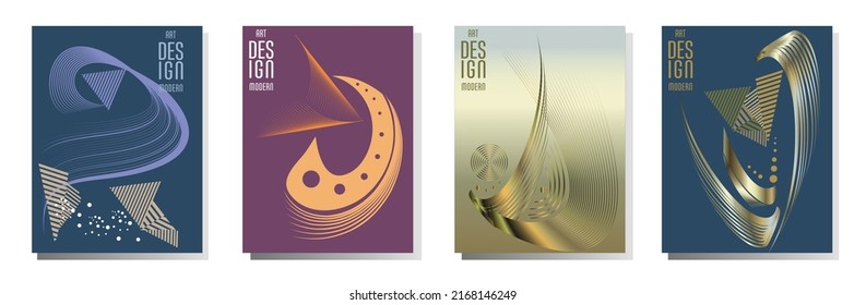 Poster design Japanese style templates set invitations to lines abstract background for book cover texture brochure. Stock vector illustration eps 10
