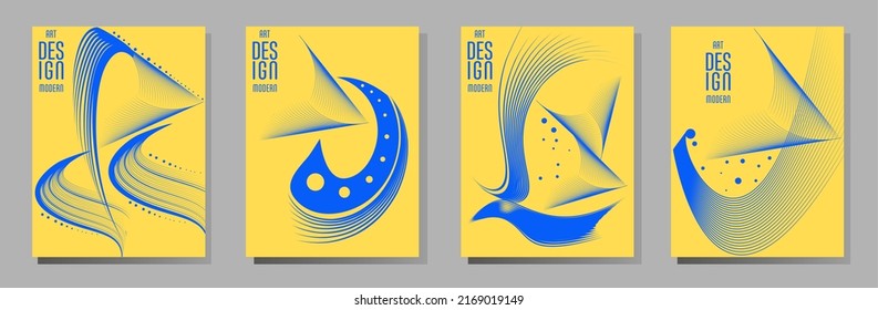 Poster design Japanese style templates set invitations to lines abstract background for book cover texture brochure. Stock vector illustration eps 10
