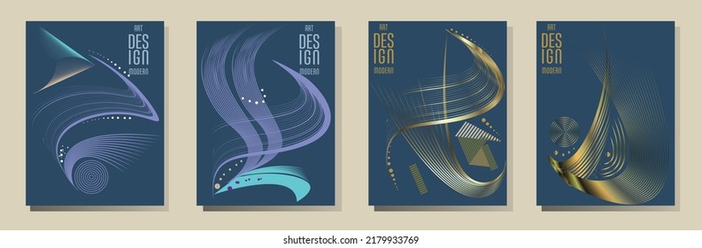 Poster design Japanese style templates set invitations to lines abstract background for book cover texture brochure. Stock vector illustration eps 10