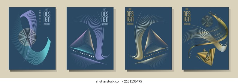 Poster design Japanese style templates set invitations to lines abstract background for book cover texture brochure. Stock vector illustration eps 10
