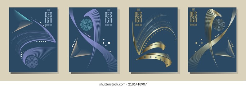 Poster design Japanese style templates set invitations to lines abstract background for book cover texture brochure. Stock vector illustration eps 10
