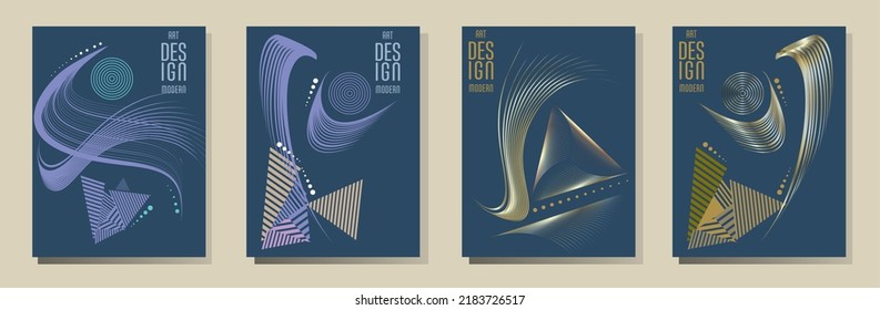 Poster design Japanese style templates set invitations to lines abstract background for book cover texture brochure. Stock vector illustration eps 10
