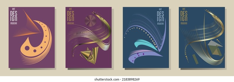 Poster design Japanese style templates set invitations to lines abstract background for book cover texture brochure. Stock vector illustration eps 10
