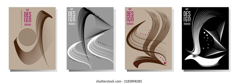 Poster design Japanese style templates set invitations to lines abstract background for book cover texture brochure. Stock vector illustration eps 10
