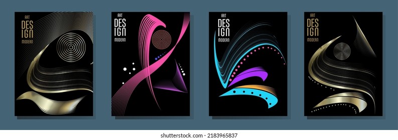 Poster design Japanese style templates set invitations to lines abstract background for book cover texture brochure. Stock vector illustration eps 10
