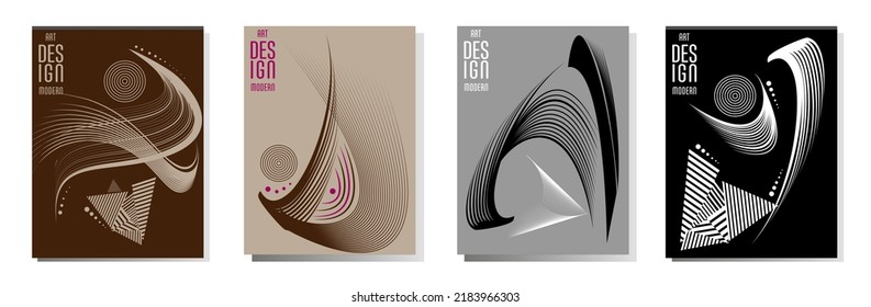 Poster design Japanese style templates set invitations to lines abstract background for book cover texture brochure. Stock vector illustration eps 10

