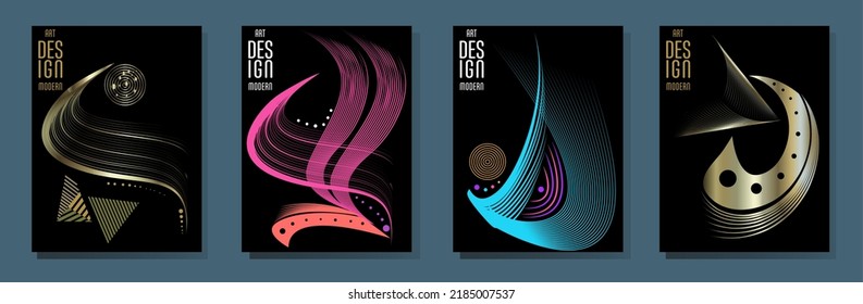 Poster design Japanese style templates set invitations to lines abstract background for book cover texture brochure. Stock vector illustration eps 10
