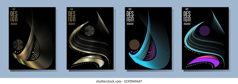 Poster design Japanese style templates set invitations to lines abstract background for book cover texture brochure. Stock vector illustration eps 10
