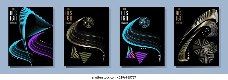 Poster design Japanese style templates set invitations to lines abstract background for book cover texture brochure. Stock vector illustration eps 10
