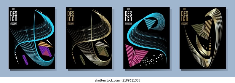 Poster design Japanese style templates set invitations to lines abstract background for book cover texture brochure. Stock vector illustration eps 10
