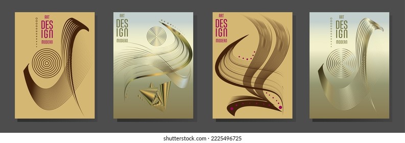 Poster design Japanese style templates set invitations to lines abstract background for book cover texture brochure. Stock vector illustration eps 10
