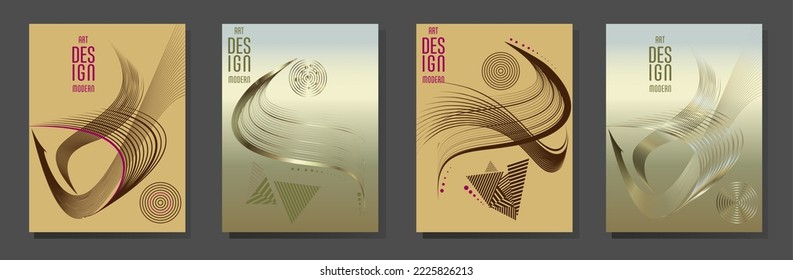 Poster design Japanese style templates set invitations to lines abstract background for book cover texture brochure. Stock vector illustration eps 10
