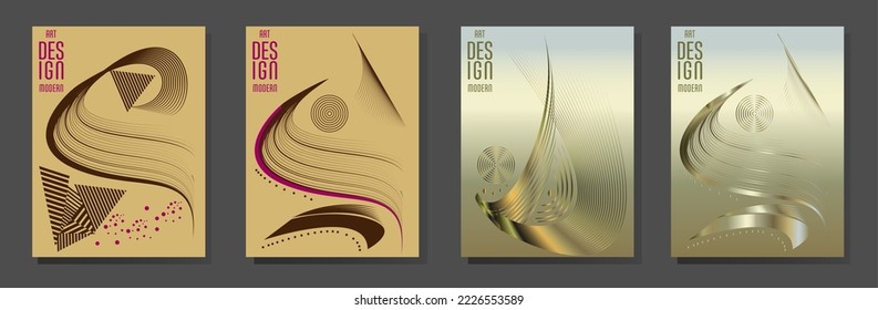 Poster design Japanese style templates set invitations to lines abstract background for book cover texture brochure. Stock vector illustration eps 10
