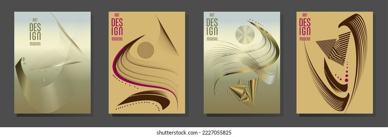 Poster design Japanese style templates set invitations to lines abstract background for book cover texture brochure. Stock vector illustration eps 10
