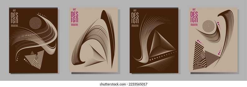 Poster design Japanese style templates set invitations to lines abstract background for book cover texture brochure. Stock vector illustration eps 10
