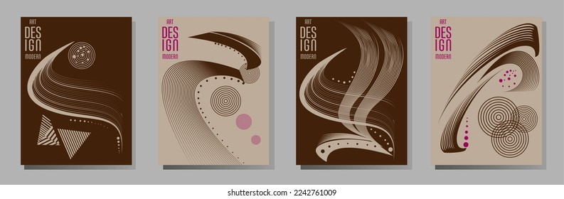 Poster design Japanese style templates set invitations to lines abstract background for book cover texture brochure. Stock vector illustration eps 10
