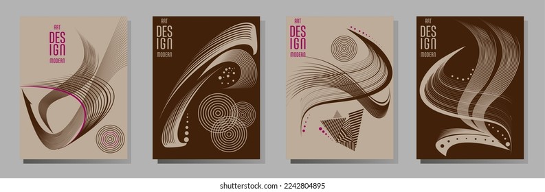 Poster design Japanese style templates set invitations to lines abstract background for book cover texture brochure. Stock vector illustration eps 10
