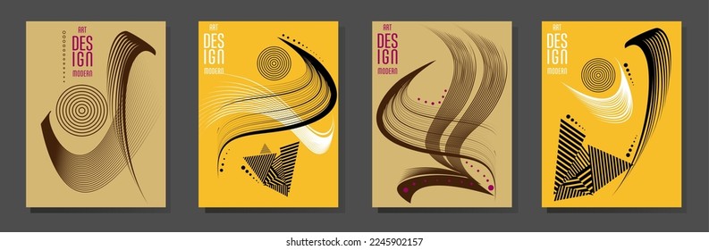Poster design Japanese style templates set invitations to lines abstract background for book cover texture brochure. Stock vector illustration eps 10
