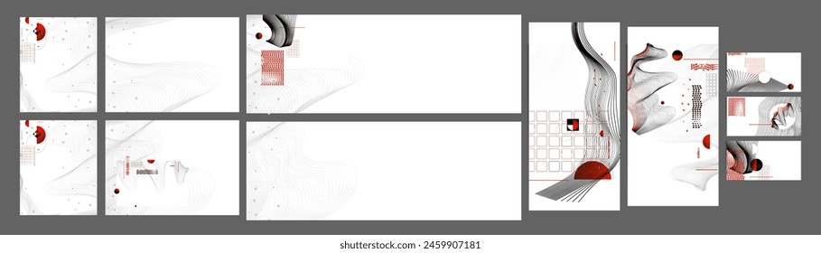  Poster design Japanese style templates set invitations to lines abstract art background for book cover texture brochure