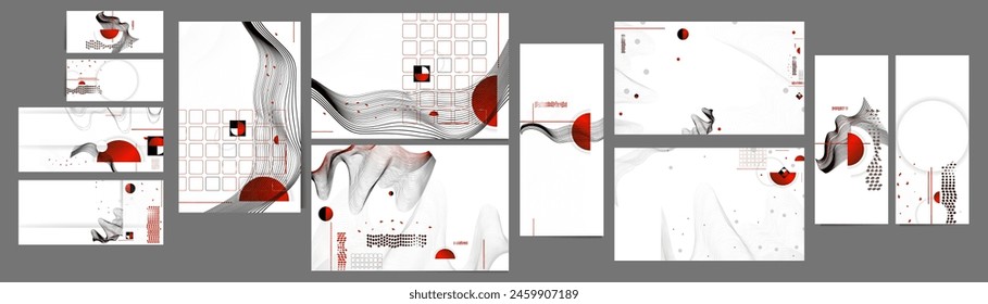  Poster design Japanese style templates set invitations to lines abstract art background for book cover texture brochure