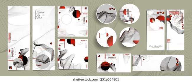 Poster design Japanese style templates set invitations to lines abstract background for book cover texture brochure