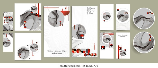 Poster design Japanese style templates set invitations to lines abstract background for book cover texture brochure
