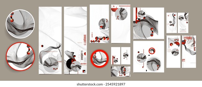 Poster design Japanese style templates set invitations to lines abstract background for book cover texture brochure