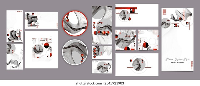 Poster design Japanese style templates set invitations to lines abstract background for book cover texture brochure