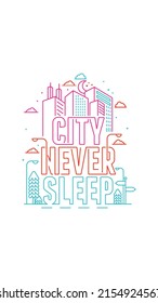 Dibujo de la línea de diseño de afiches. Ilustración vectorial de tipografía. contorno de Cityscape.